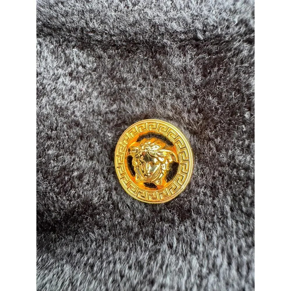 VERSACE high-neck black embellished fuzzy sweater Small S